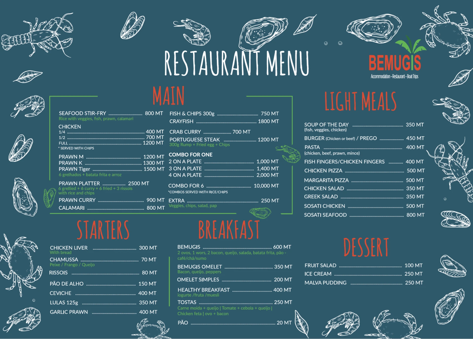 Restaurant menu