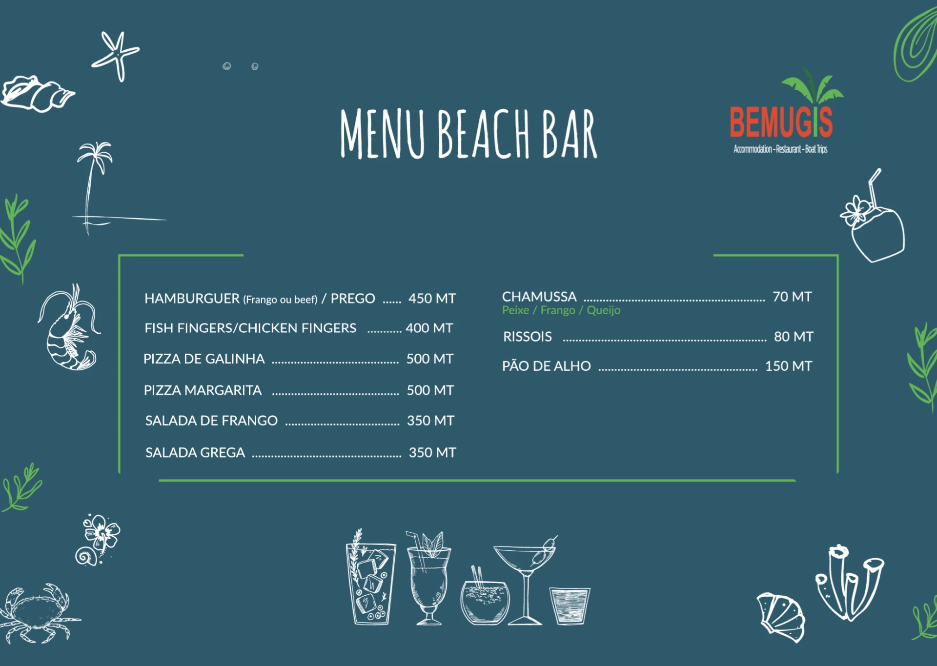 Beach bar menu