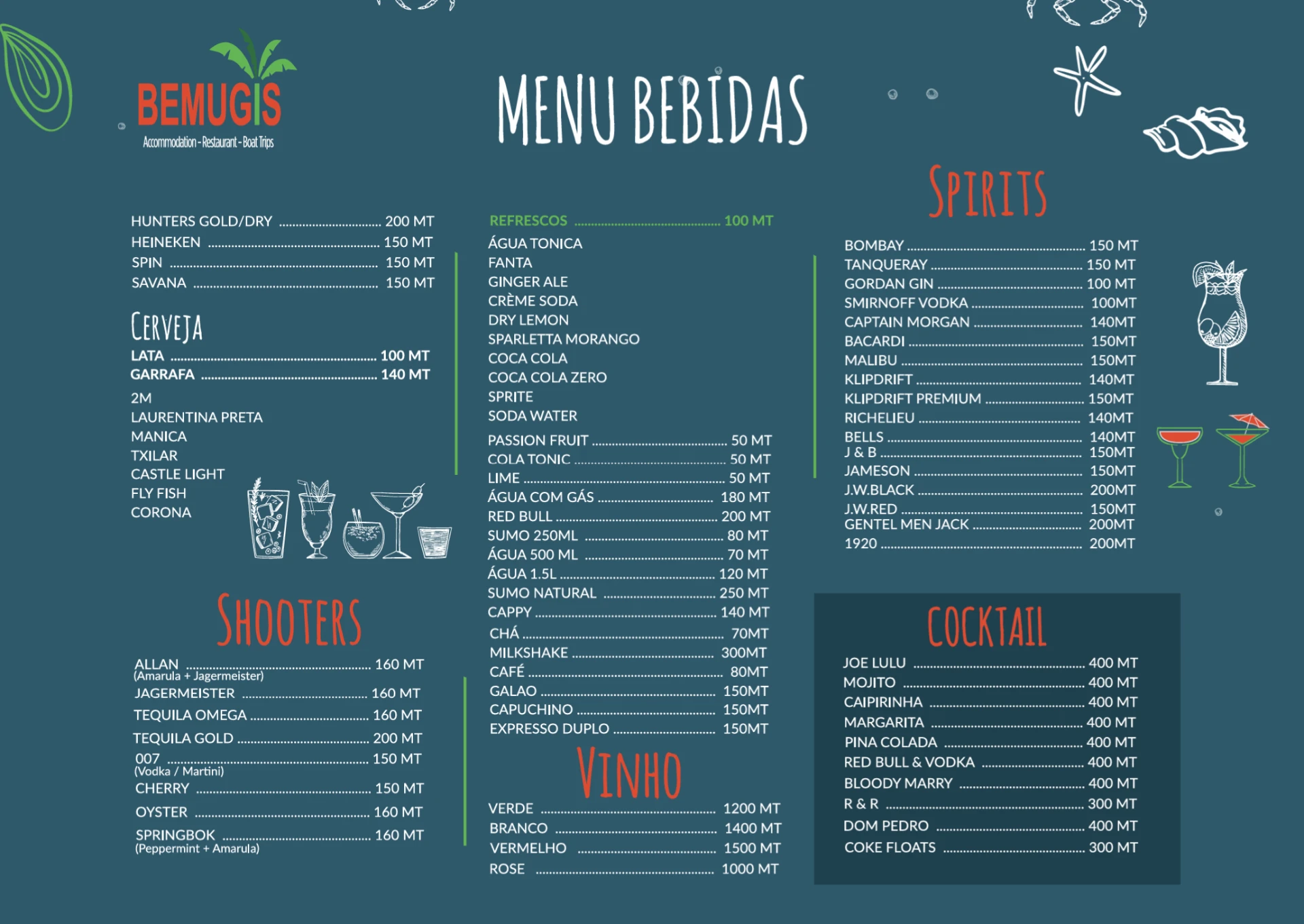 Menu de bebidas