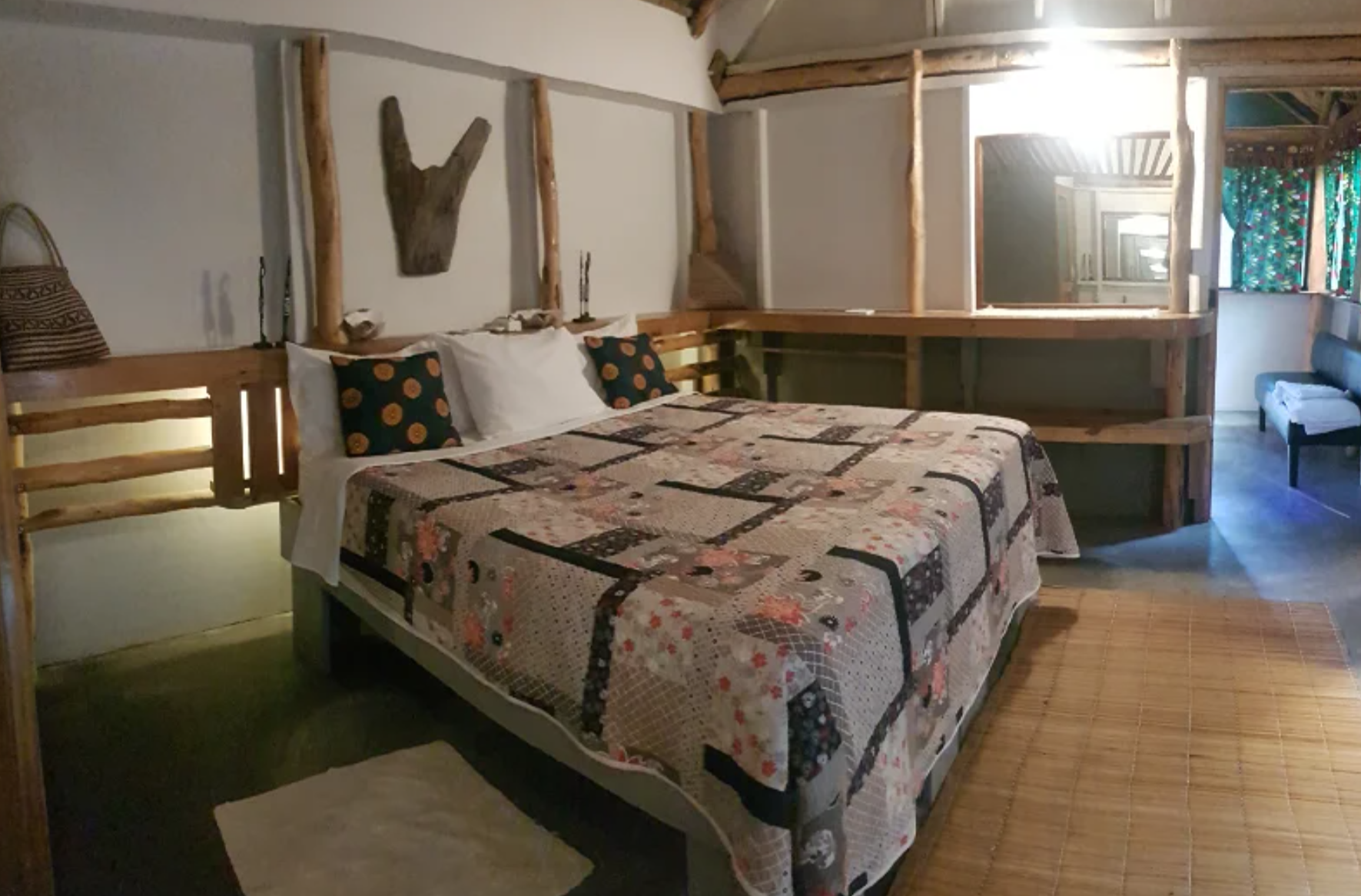One bedroom house interior with double bed