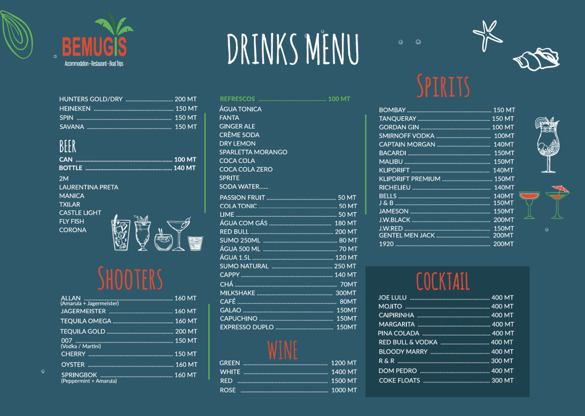Drinks menu