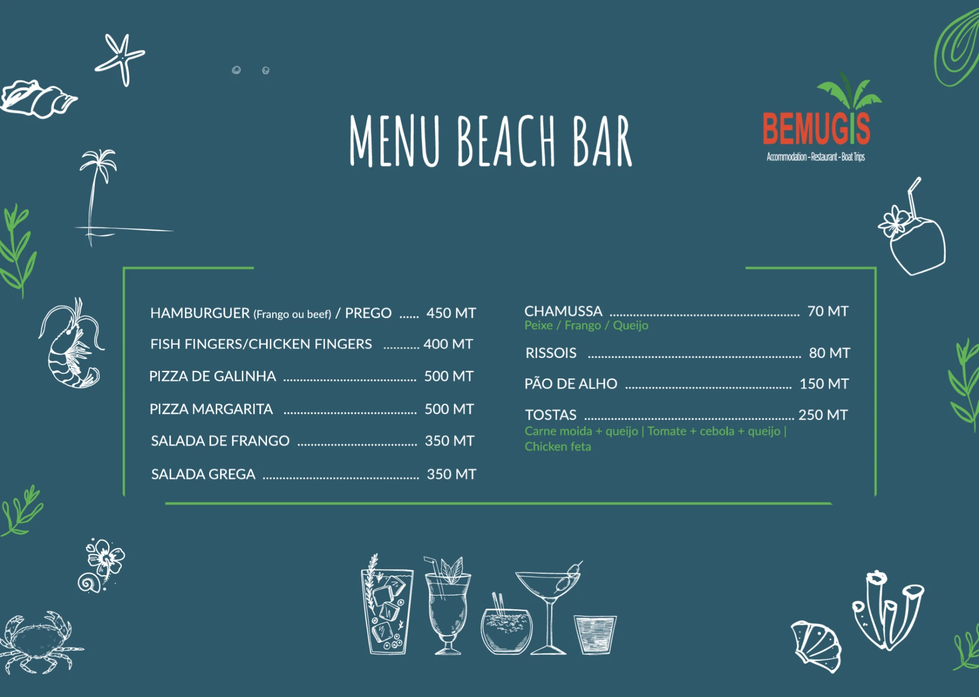 Menu beach bar