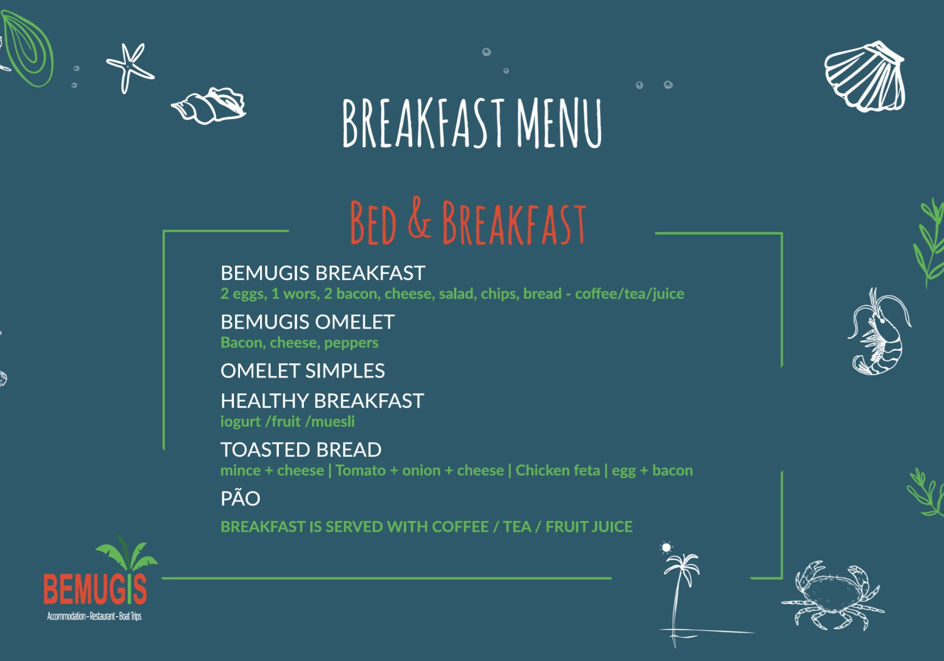 Bemugi's breakfast menu board