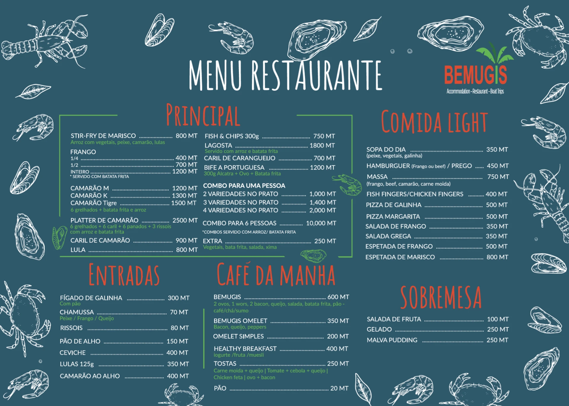 Menu do restaurante