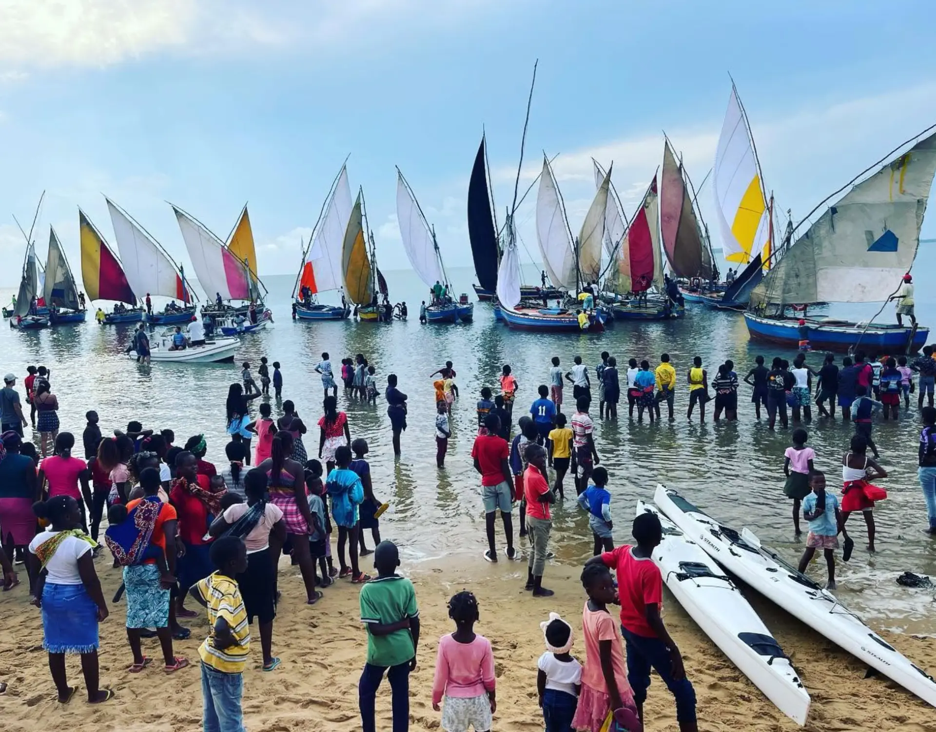 Colourful dhows gathering in the bay for the Santa Maria regatta